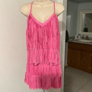 Pink Faux Suede Fringe Western Cowgirl Skirt/Matching Top Altar’d State